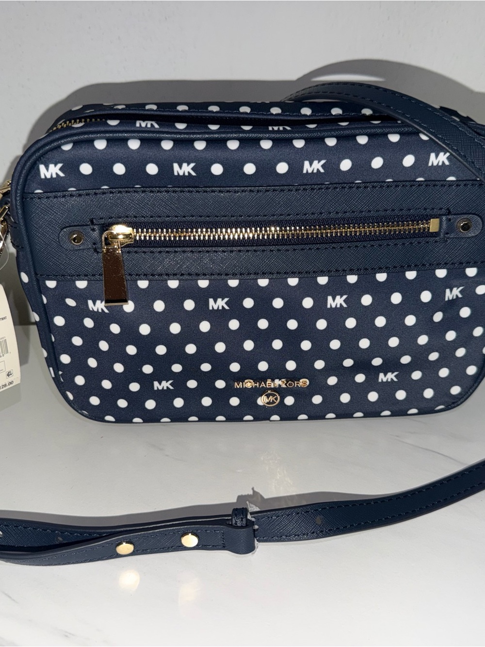 Michael Kors Navy and White Polka Dot Crossbody Bag